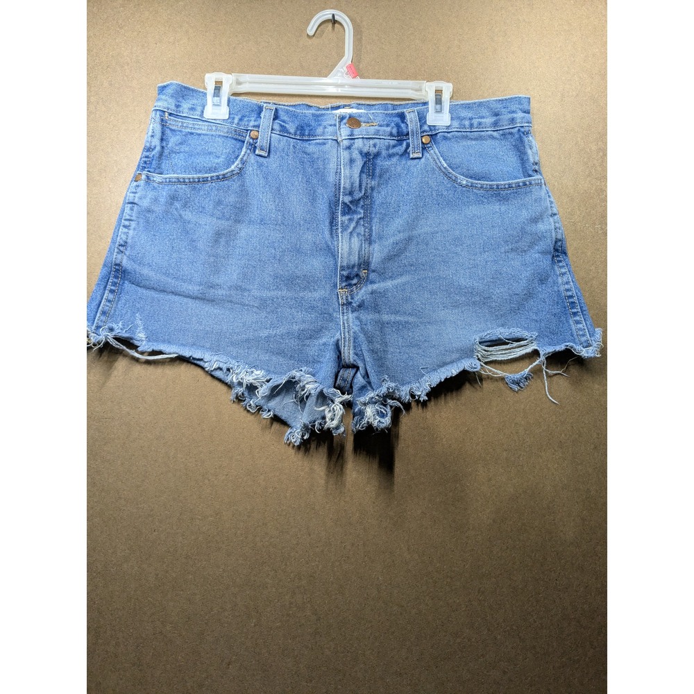 Wrangler 13MWZ Womens High Waisted Cutoff Denim Shorts Light Wash Frayed Hem 13